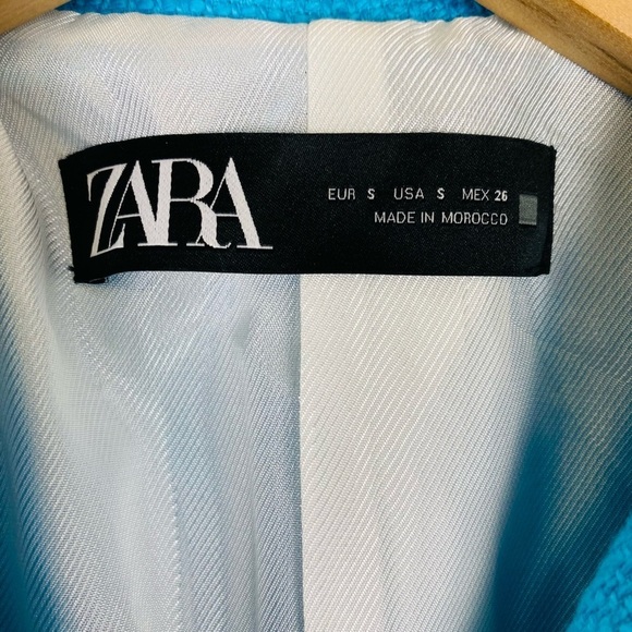 Zara Cropped Textured Double Breasted Blazer Size Small Turquoise - Picture 5 of 11